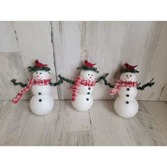 Snowman cardinal bird nest ornament Xmas set - Picture 2 of 7